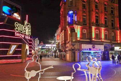 a lit up city at night